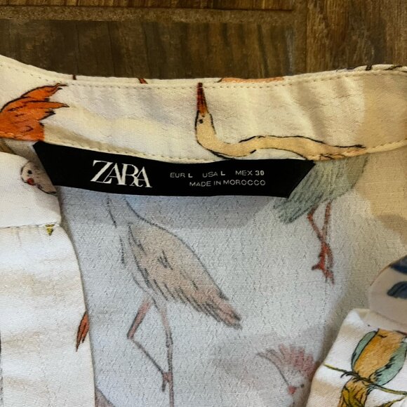 Zara Flamingo Bird Print Tunic Blouse - Picture 3 of 3